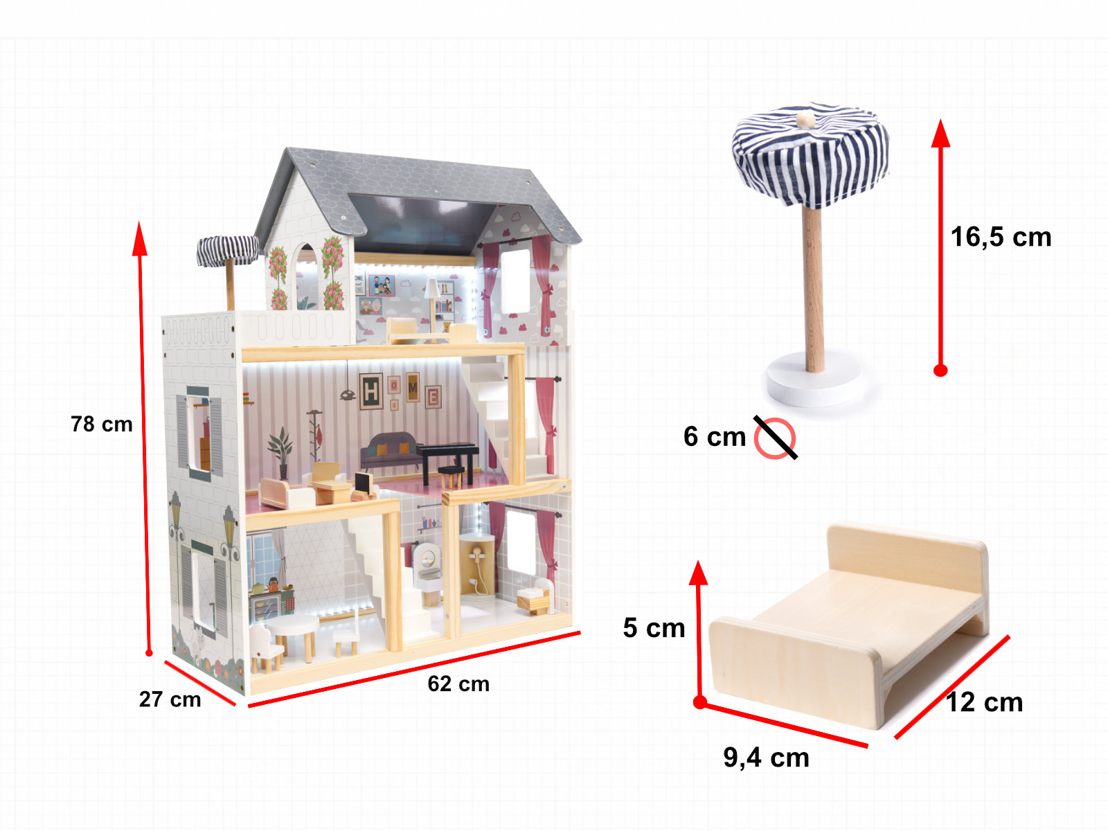 Dřevěný domeček pro panenky 78 cm, obrázek 4