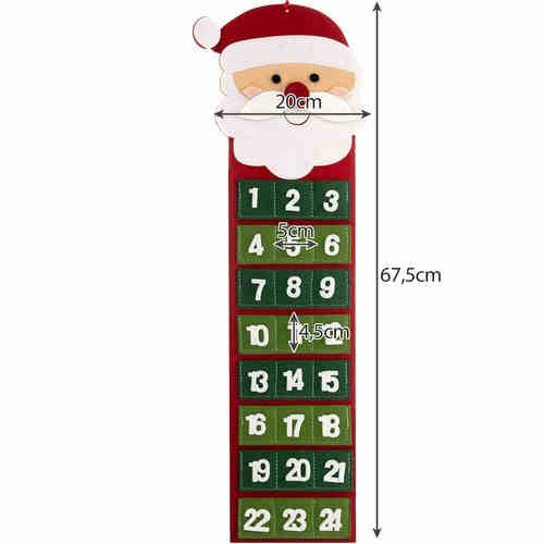 Plstěný adventní kalendář Santa, 24 kapes, DIY, závěsný, obrázek 2